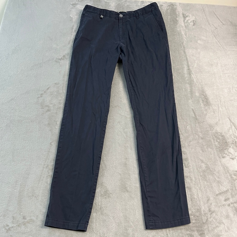 Hugo Boss Mens Navy Blue Enzyme Wash Chino Pants 30R (30x31) Straight Trousers